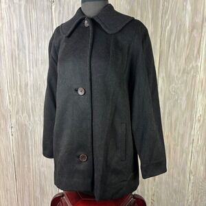 VTG Mary Lane Wool Coat 3 Button Women's M Peter Pan Collar Black 60s Overcoat